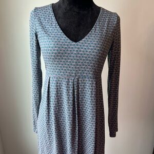 Boden Navy & White Geo Floral Empire Waist Dress Jersey Knit Stretch UK12/US8